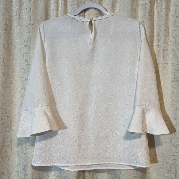 Karl Lagerfeld Paris Cream Floral Peasant Blouse Floral Embroidery Women's Small - Picture 2 of 6